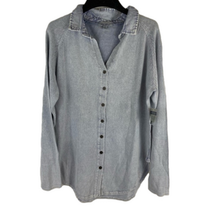 PBJ Blues Acid Wash Blue Denim Collar Button Front Tunic Sweater Large NEW